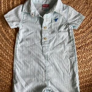 Wrangler Blue Striped Button Down shirt sleeve romper with embroidered horse